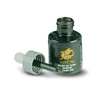 Marca Reconocida Tinta China Negra Lefranc con cuentagotas, frasco 30 ml.