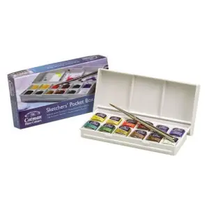 Caja acuarelas Winsor and Newton Cotman, 12 1/2 godets y pincel A Buen Precio
