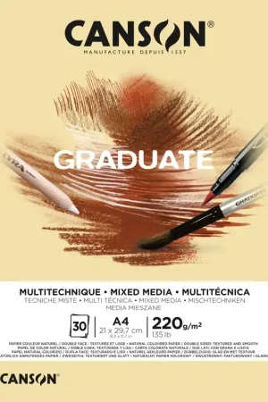 BLOC DIBUJO CANSON GRADUATE A4 MIX MEDIA NTRAL 30H 220GR Compra Hoy