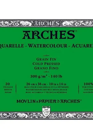 Envío Inmediato BLOC ARCHES ACUARELA 26×36, 300GR/M2 (grano fino)