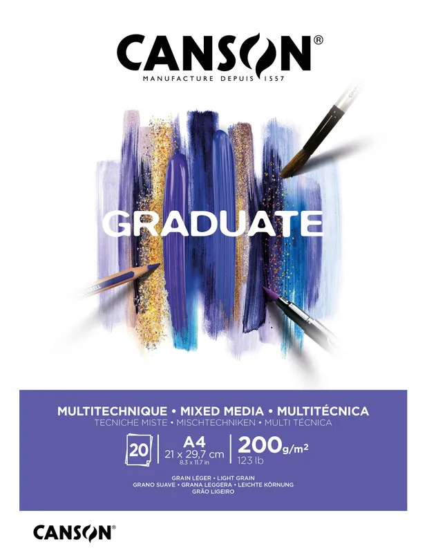 Precio Rebajado BLOC DIBUJO CANSON A4 MIX MEDIA GRADUATE 20H 200GR