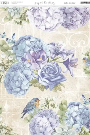Mejor Calidad PAPEL ARROZ DECORADO ARTIS DECOR 29,7X42CM. HORTENSIAS