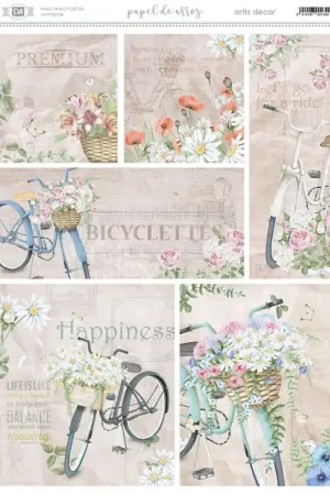 Máxima Calidad PAPEL ARROZ DECORADO ARTIS DECOR 29,7X42CM. BICYCLETTES