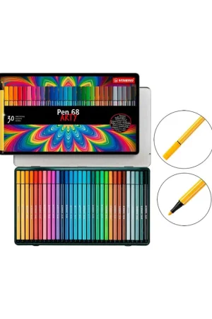 ROTULADORES STABILO 30 UDS CAJA METAL ARTY PEN 68 Exclusivo