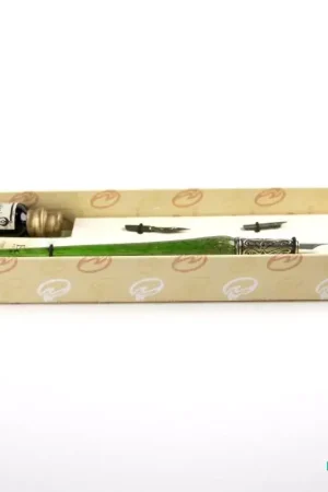 Set de escritura con pluma de Murano verde y oro Bortoletti Compra Hoy