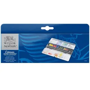 Mejor Calidad Caja acuarelas de metal Winsor and Newton Cotman, 12 1/2 godets y capacidad para 24
