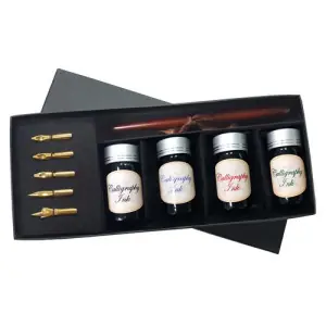 Estuche Caligrafia, 4 frascos colores, 1 mango y 5 plumillas Oferta Especial