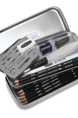 Premium Estuche metálico para lápices 14 piezas Line and Wash Sketching Set Derwent