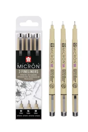 Máxima Calidad Set de 3 rotuladores calibrados negros Sakura Pigma Micron