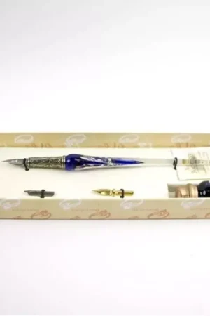 Set de escritura con pluma de Murano azul, blanco y plata Bortoletti Favorito De Clientes