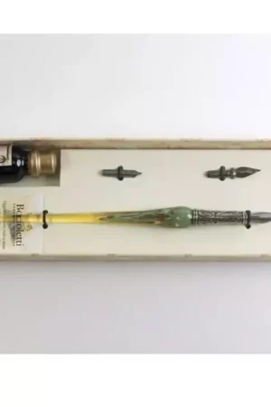 Set de escritura con pluma de Murano turquesa, marfil y dorado Bortoletti Precio Rebajado