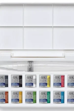 Caja de acuarelas 12 medias pastillas + 1 pincel con depósito Cotman Mejor Calidad