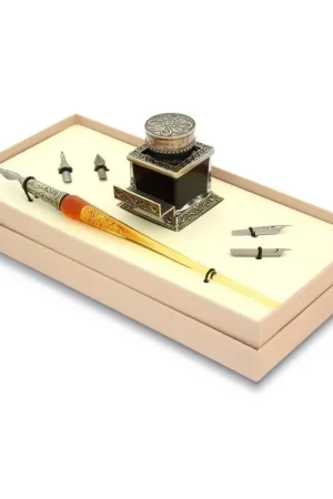 Set de escritura con pluma de Murano ambar Bortoletti Últimas Unidades