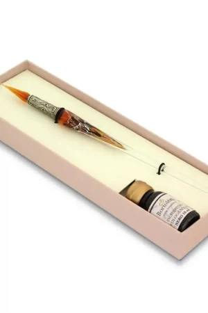 Artesanal Set de escritura con pluma de cristal Ambar