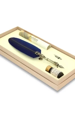 Súper Precio Set de escritura con pluma de oca azul Bortoletti