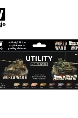 Envío Inmediato Set 8 pinturas para modelismo 201 Utility Paint WWII & WWIII Wargames Flames of War Vallejo 18ml
