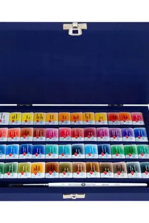 Caja de madera azul de 48 godets de acuarela y pincel White Nights Oferta Especial