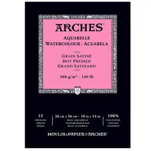 Acuarela Arches 300 gr, 26x36 cm, G. Satinado, block 12 h. Oferta Especial