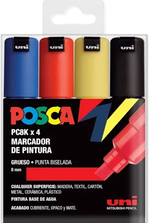 ROTULADOR POSCA 8K, SET 4 COLORES BÁSICOS Auténtico