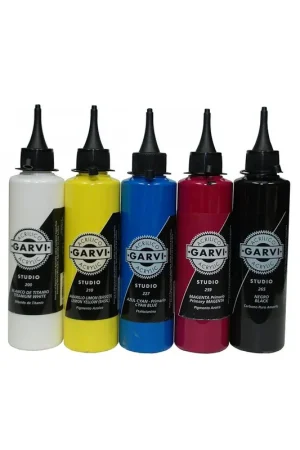 Oferta Pack de 5 colores primarios acrílicos, Garvi studio envase 200ml
