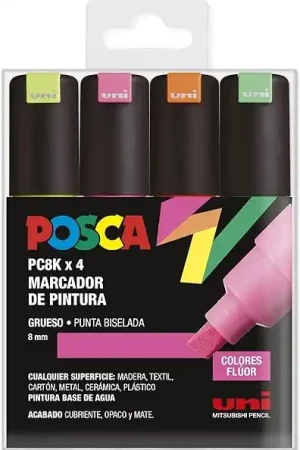 ROTULADOR POSCA 8K, SET 4 COLORES FLUOR Exclusivo