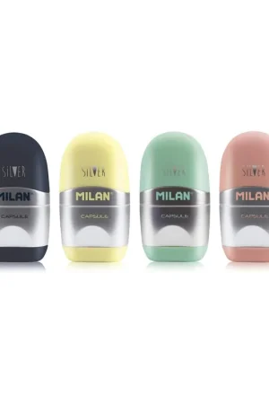 SACAPUNTAS Y GOMA MILAN CAPSULE PLATA SALMON Nueva Colección