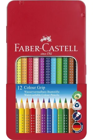 12 LAPICEROS ACUARELABLES FABER CASTELL CAJA ROJA METALICA Solo Hoy