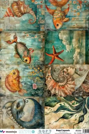PAPEL ARROZ JAPONÉS SOFT A3 PECES Y CARACOLAS Tendencia