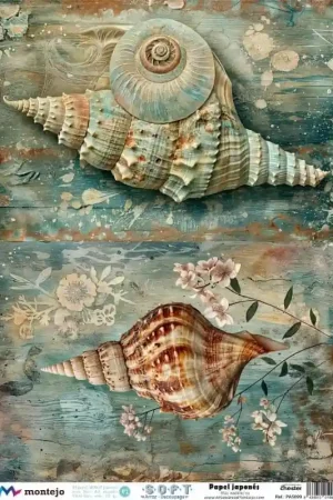 PAPEL ARROZ JAPONÉS SOFT A3 CARACOLAS MARINAS Premium