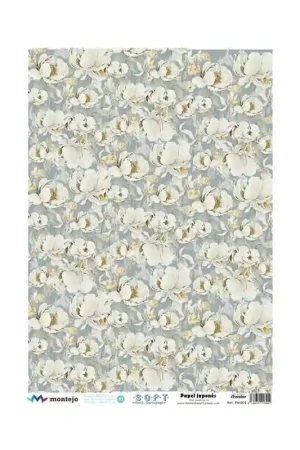 Artesanal PAPEL ARROZ JAPONÉS SOFT A3 FLORES BLANCAS 2