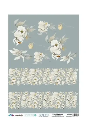 PAPEL ARROZ JAPONÉS SOFT A3 FLORES BLANCAS Hecho A Mano