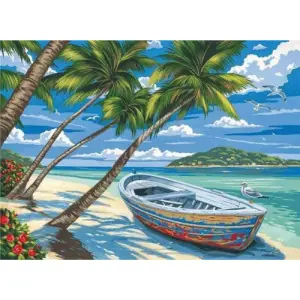 Pintar por números kit cuadro "Barco bajo los cocoteros", 40x50cm, Figured'Art Nuevo Modelo