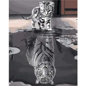 Pintar por números kit cuadro "Gatito reflejo tigre", 40x50cm, Figured'Art Oferta Limitada