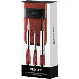 Set 3 pinceles para acuarela de viaje Escoda con estuche rojo Moderno