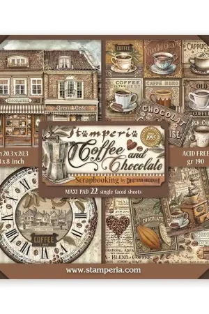 PAPEL SCRAP STAMPERIA BLOC 20x20 COFFEE AND CHOCOLATE 22 H 1 CARA Lujoso