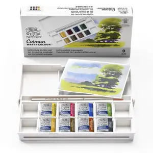 Caja acuarelas de bolsillo Winsor and Newton Cotman, 8 1/2 godets (capacidad 12) y pincel, Paisaje Precio De Fábrica