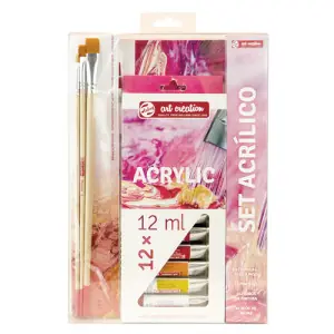 Set Bellas Artes Acrílico Art Creation 12 colores (12 ml) + 3 pinceles + Bloc Compra Hoy