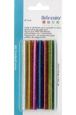 Liquidación BARRA SILICONA 7 MM x 10 CM PURPURINA SET 6 COLORES