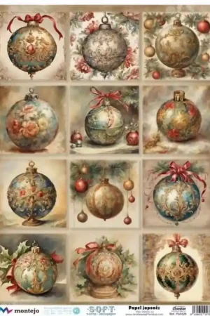 PAPEL ARROZ JAPONÉS SOFT A3 BOLAS NAVIDAD PEQUEÑAS Premium