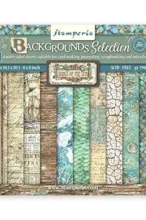 PAPEL SCRAP STAMPERIA BLOC 20x20 SONGS OF THE SEA BACKGROUND Envío Inmediato