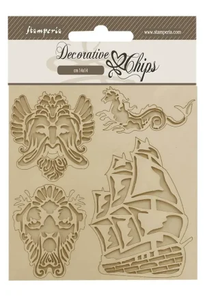 DECORATIVE CHIPS STAMPERIA 14X14 SONGS OF THE SEA VELERO Hecho A Mano