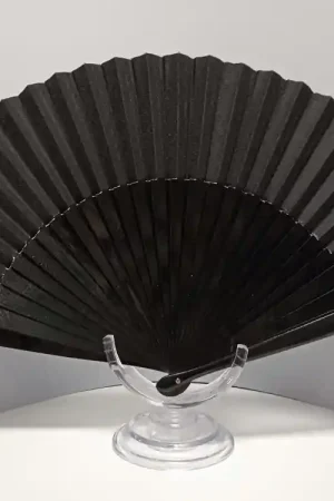 ABANICO SEMI PERICÓN MADERA Y TELA NEGROS 27 CM Ocasión Especial