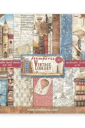 PAPEL SCRAP STAMPERIA KIT 30x30 VINTAGE LIBRARY Nuevo Modelo