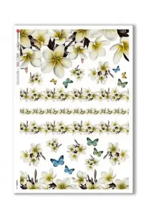 PAPEL ARROZ PAPERDESIGNS A3 FLORES BLANCAS Y MARIPOSAS Ordenar Ahora Mismo