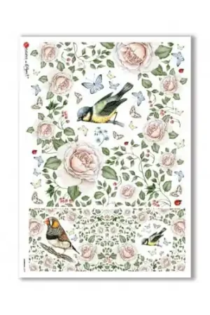 PAPEL ARROZ PAPERDESIGNS A3 ROSAS Y PÁJAROS Imprescindible (Must-Have)
