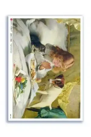 PAPEL ARROZ PAPERDESIGNS A4 NIÑA CON PERRO Y GATO Alta Calidad