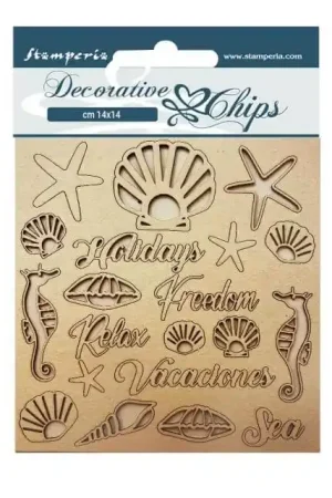 Garantía De Devolución De Dinero DECORATIVE CHIPS STAMPERIA 14x14 BLUE DREAM CONCHAS