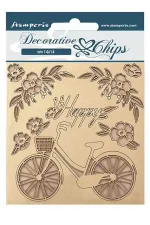 Oferta Flash DECORATIVE CHIPS STAMPERIA 14x14 CREATE HAPPINESS BICICLETA