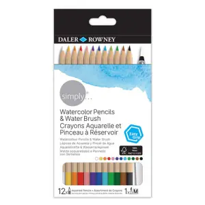 Set 12 lápices de colores acuarelables + Pincel rellenable, Simply, Daler Rowney Precio Reducido