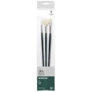 Set 3 Pinceles Winton mango largo (redondo n.2, plano n.4, abanico n.3), Winsor&Newton Última Versión